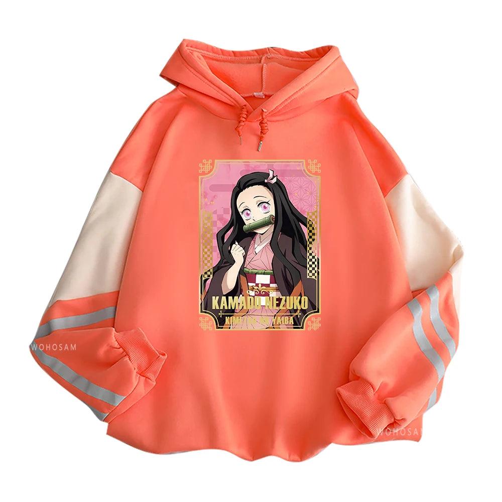 Demon Slayer Nezuko Striped Sleeve Hoodies (4 Colors) - AnimeGo Store