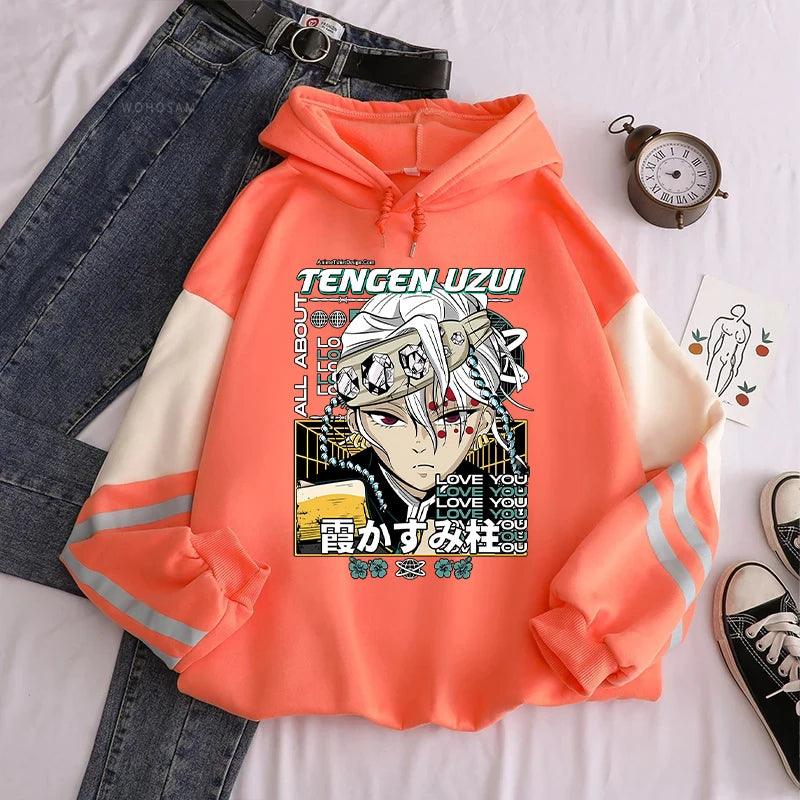 Demon Slayer Tengen Striped Sleeve Hoodies (4 Colors) - AnimeGo Store