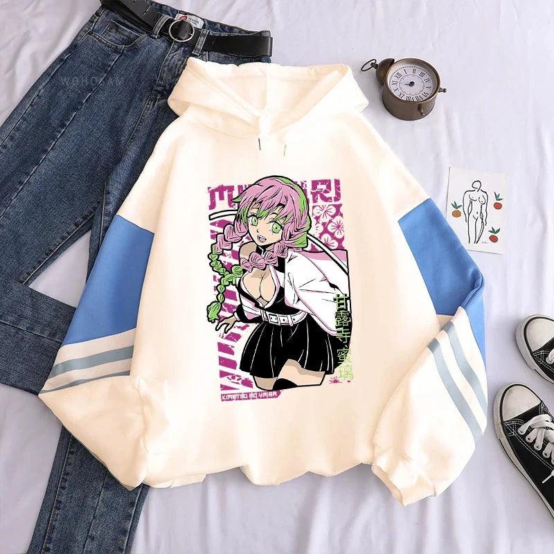 Demon Slayer Mitsuri Striped Sleeve Hoodies (4 Colors) - AnimeGo Store