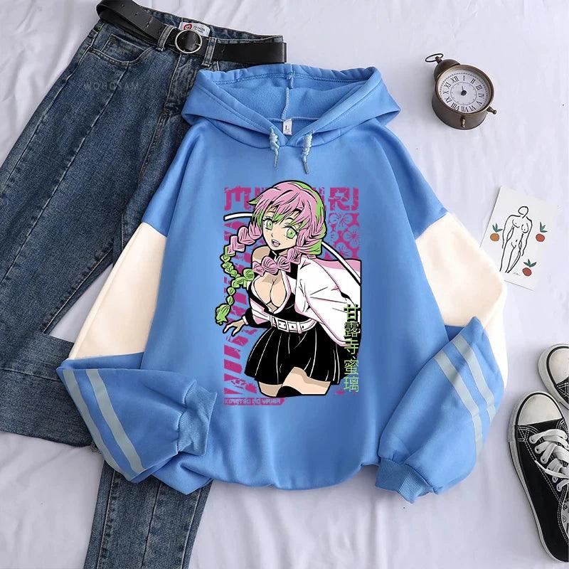 Demon Slayer Mitsuri Striped Sleeve Hoodies (4 Colors) - AnimeGo Store