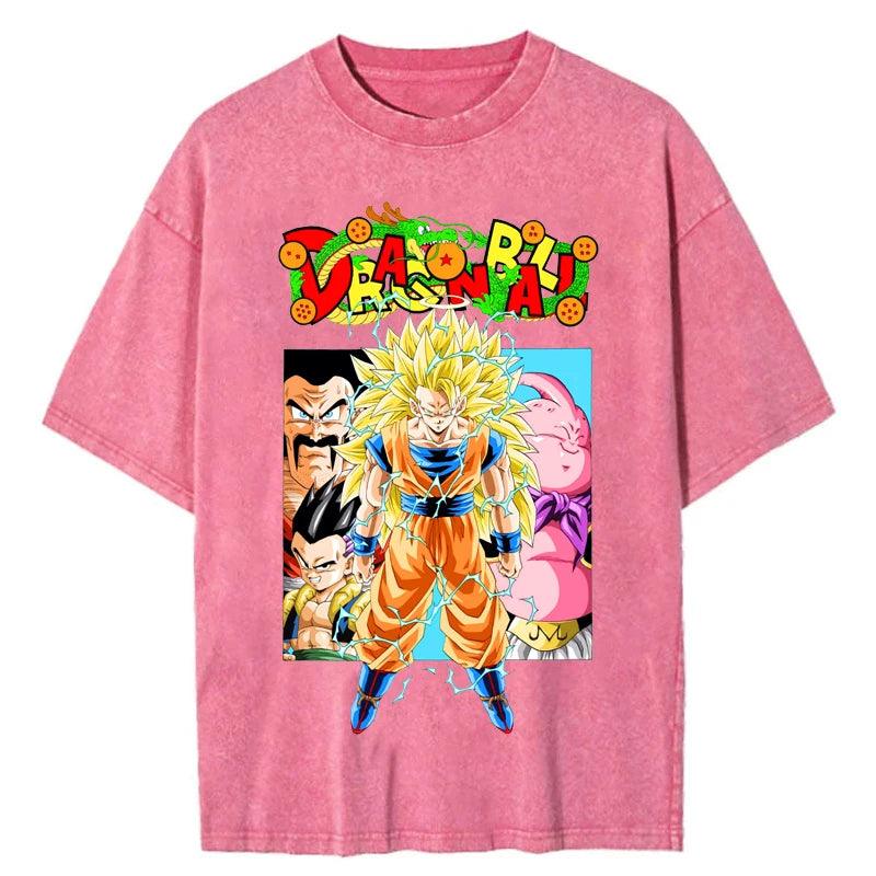Dragon Ball PINK Vintage Washed Cotton T-Shirts Series (15 Styles) - AnimeGo Store