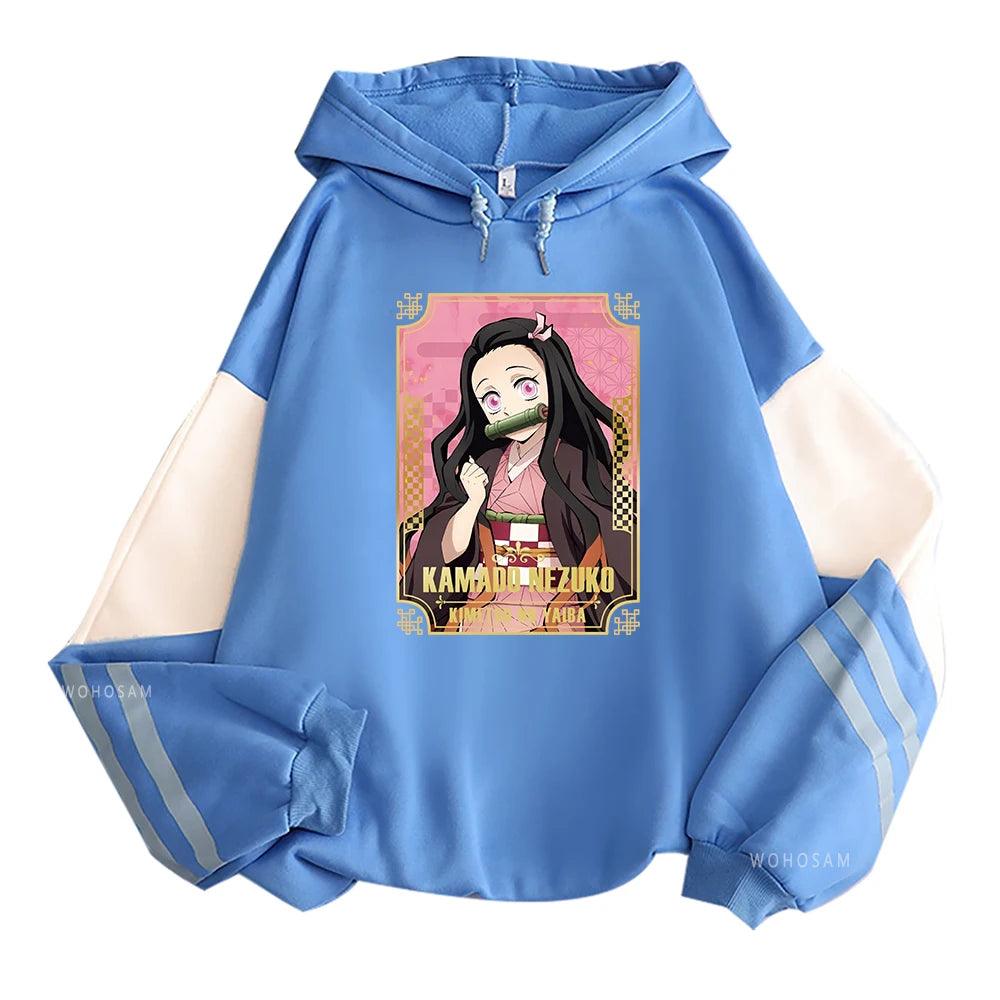 Demon Slayer Nezuko Striped Sleeve Hoodies (4 Colors) - AnimeGo Store