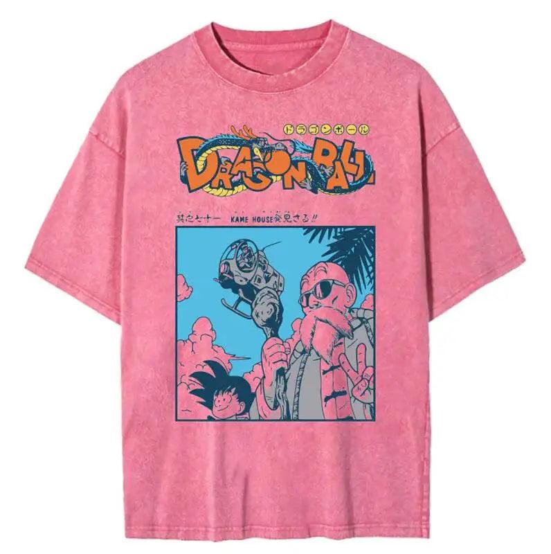 Dragon Ball PINK Vintage Washed Cotton T-Shirts Series (15 Styles) - AnimeGo Store