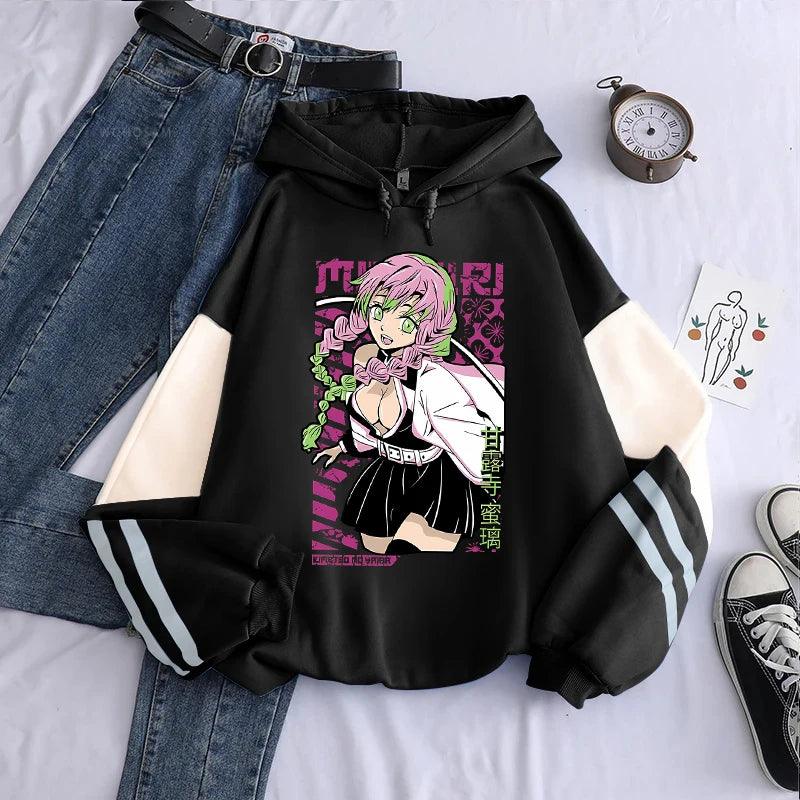 Demon Slayer Mitsuri Striped Sleeve Hoodies (4 Colors) - AnimeGo Store