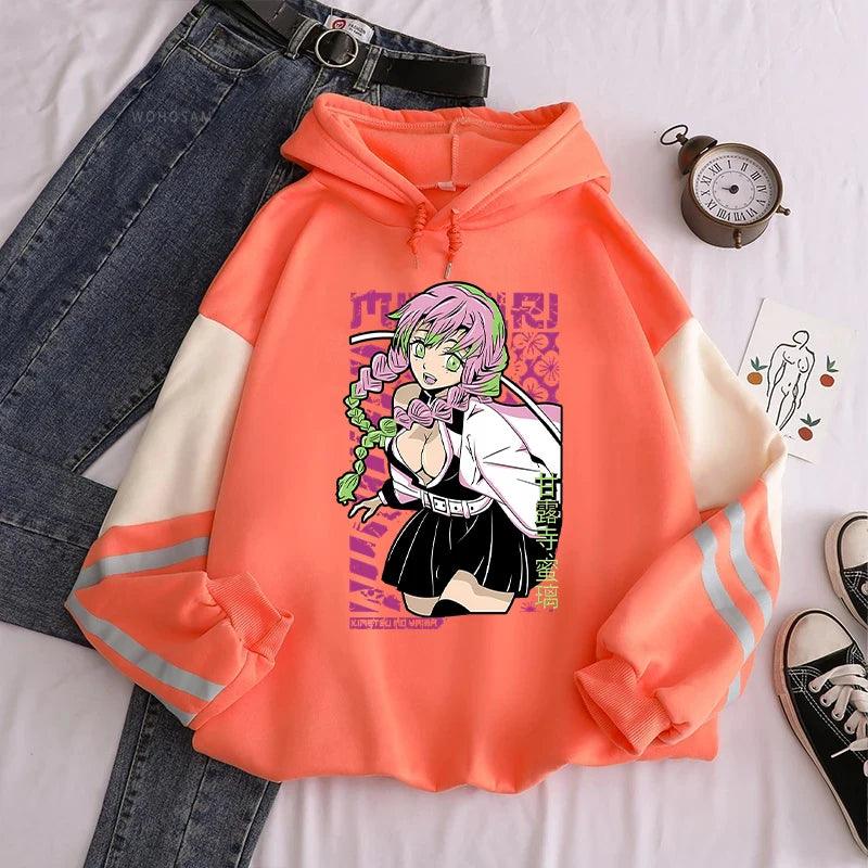 Demon Slayer Mitsuri Striped Sleeve Hoodies (4 Colors) - AnimeGo Store