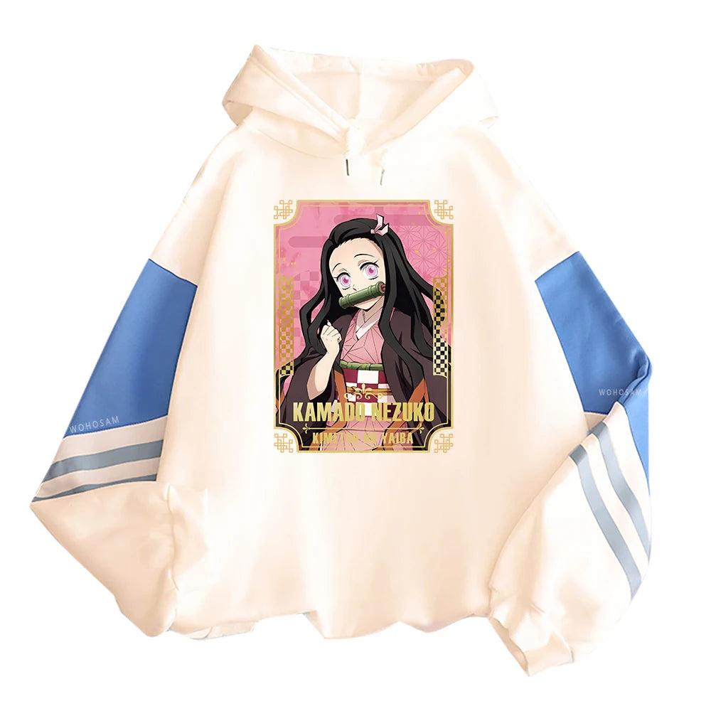 Demon Slayer Nezuko Striped Sleeve Hoodies (4 Colors) - AnimeGo Store