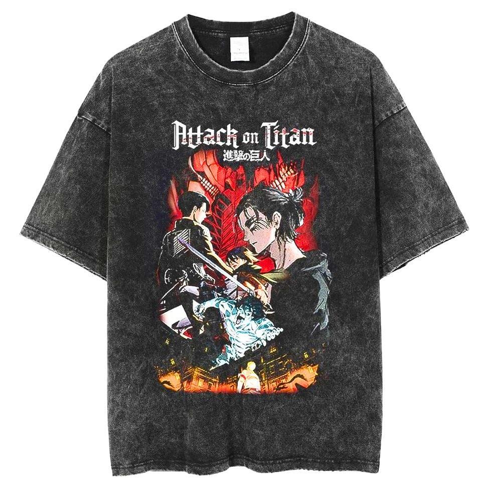 Attack On Titan Vintage Washed Cotton T-Shirts Series (10 Styles) - AnimeGo Store