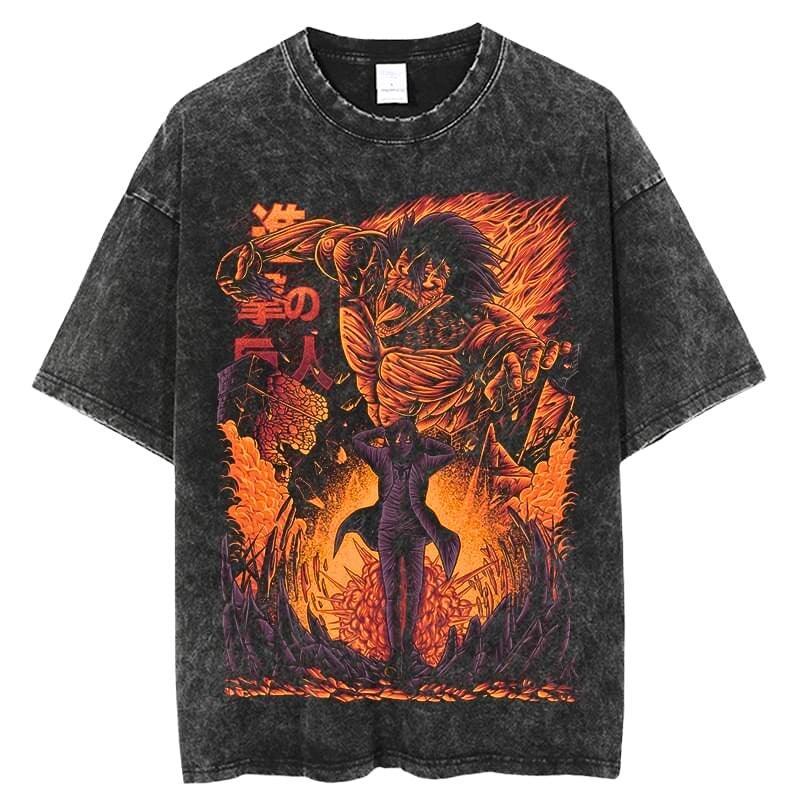Attack On Titan Vintage Washed Cotton T-Shirts Series (10 Styles) - AnimeGo Store