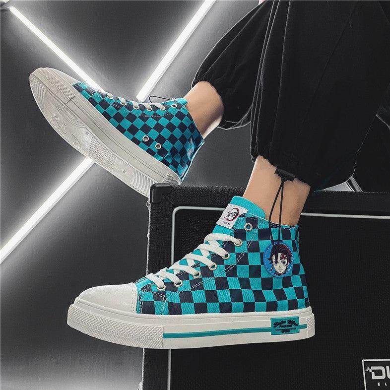 Demon Slayer Tanjiro Checkered High Top Canvas Shoes / Sneakers - AnimeGo Store