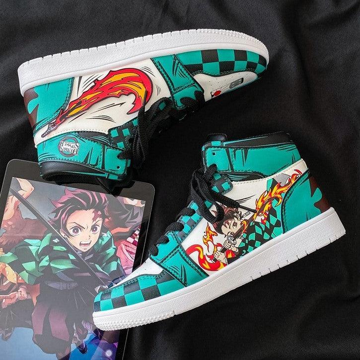 (Out of Stock) Demon Slayer Tanjiro Fire High Top Shoes / Sneakers - AnimeGo Store