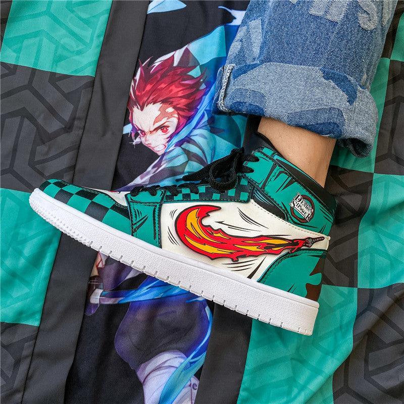 (Out of Stock) Demon Slayer Tanjiro Fire High Top Shoes / Sneakers - AnimeGo Store