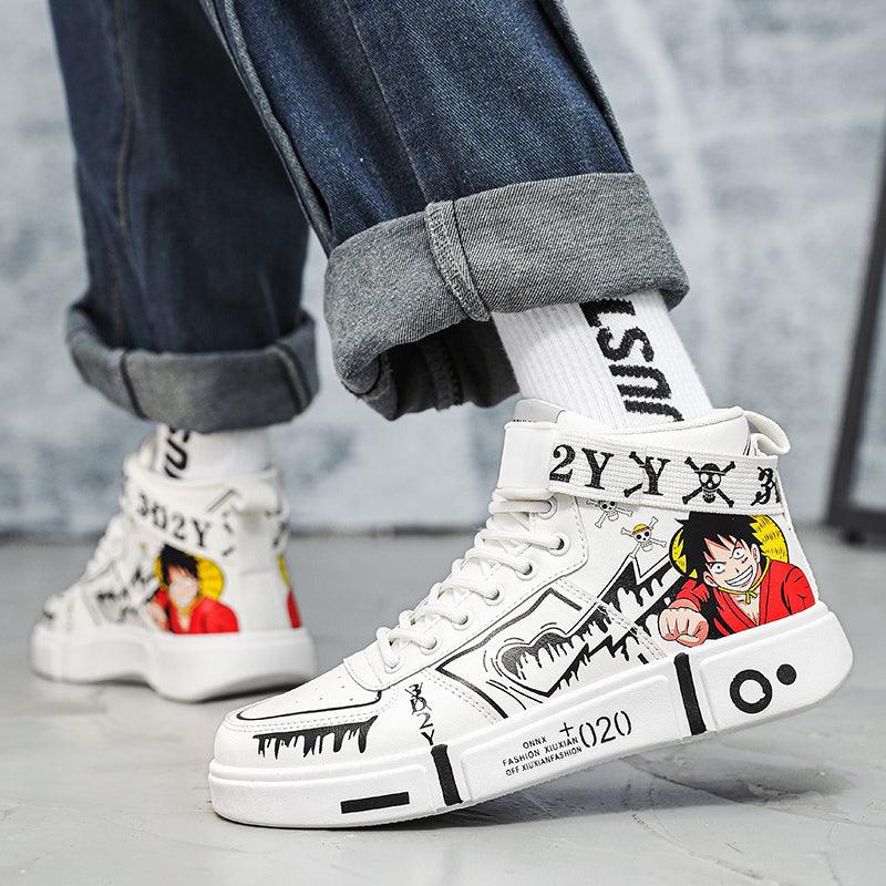 One Piece Monkey D Luffy High Top Shoes / Sneakers (B/W) - AnimeGo Store