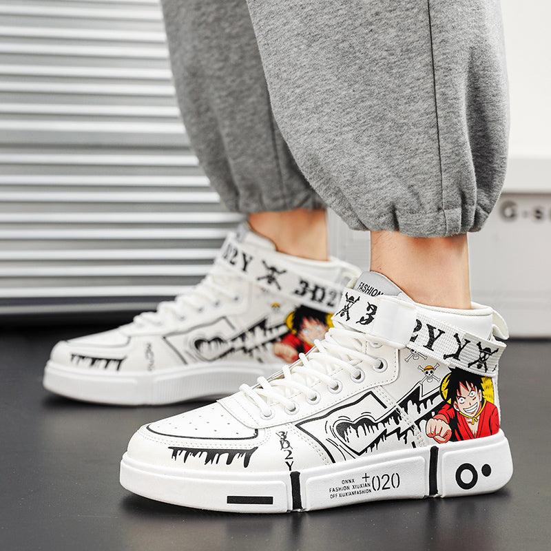 One Piece Monkey D Luffy High Top Shoes / Sneakers (B/W) - AnimeGo Store