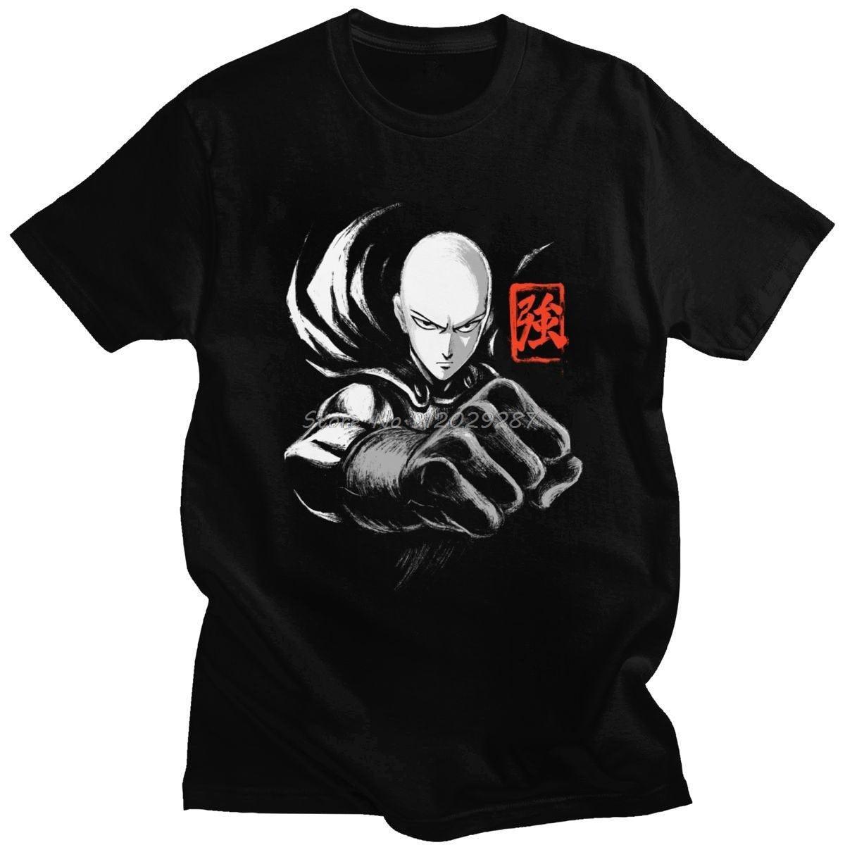 One Punch Man Cotton Black T-Shirt - AnimeGo Store